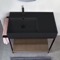 Console Sink Vanity With Matte Black Ceramic Sink and Natural Brown Oak Shelf, 35